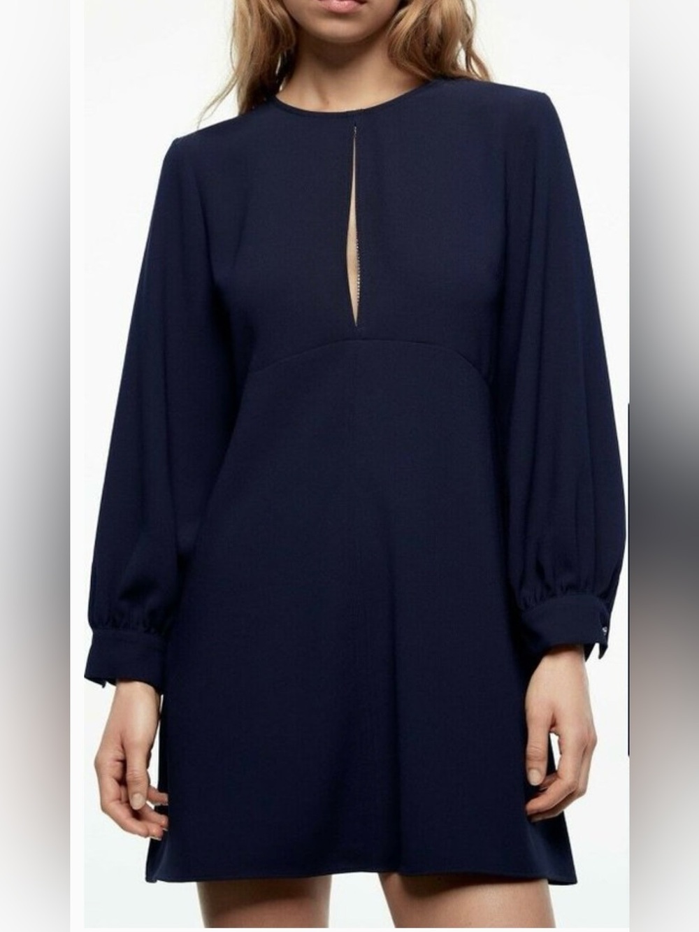 Zara Navy Blue Rhinestone Keyhole Mini Dress/tunic Long Sleeve Crystal Button XL